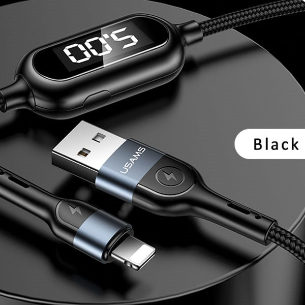 USAMS Кабел U48 lightning 1 м, Fast Charging LED, черен