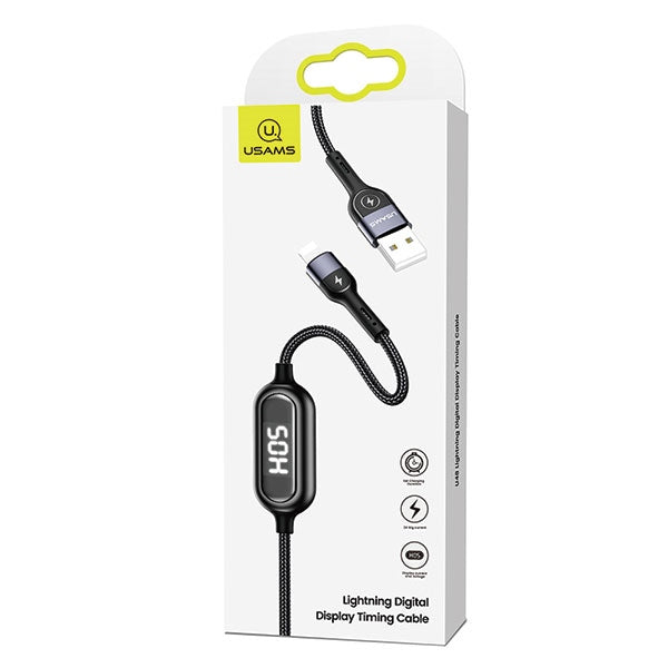 USAMS Кабел U48 lightning 1 м, Fast Charging LED, черен