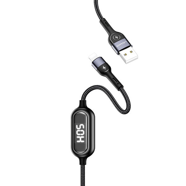 USAMS Кабел U48 lightning 1 м, Fast Charging LED, черен