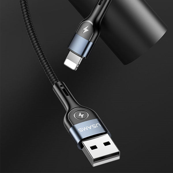 USAMS Кабел U48 lightning 1 м, Fast Charging LED, черен