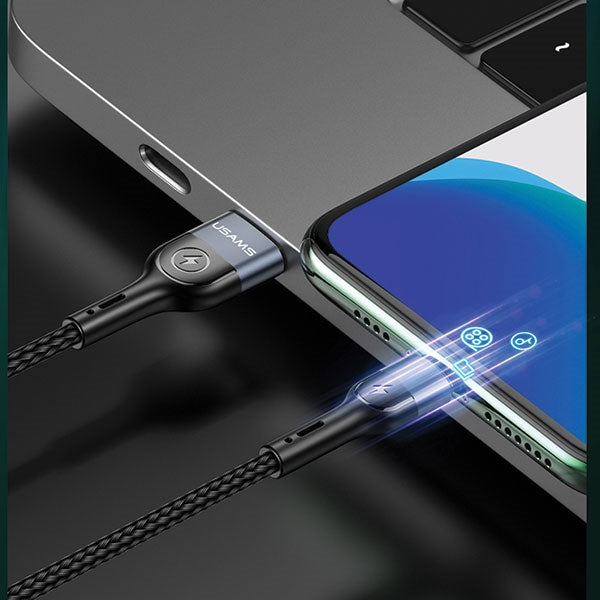 USAMS кабел плетен U48 Lightning 1 m Fast Charging LED, зелен