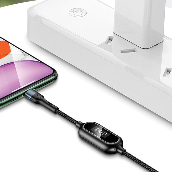 USAMS кабел плетен U48 Lightning 1 m Fast Charging LED, зелен