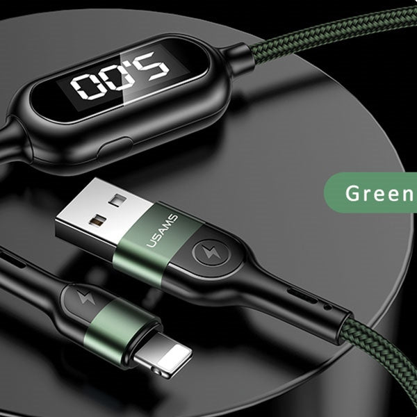 USAMS кабел плетен U48 Lightning 1 m Fast Charging LED, зелен