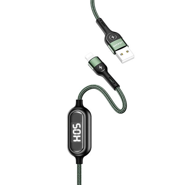 USAMS кабел плетен U48 Lightning 1 m Fast Charging LED, зелен