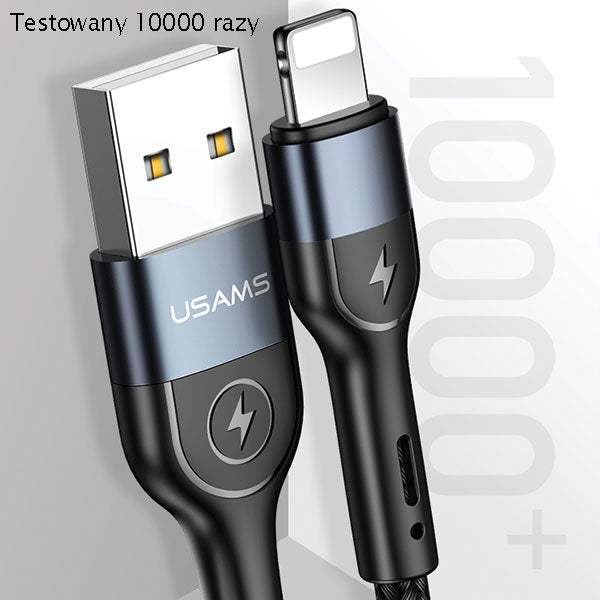 USAMS кабел плетен U48 Lightning 1 m Fast Charging LED, зелен