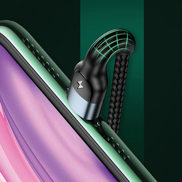 USAMS кабел плетен U48 Lightning 1 m Fast Charging LED, зелен