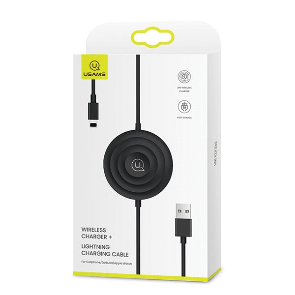 Индукционно зарядно USAMS US-CC096 10Wz с lightning кабел, черно CC96WH01
