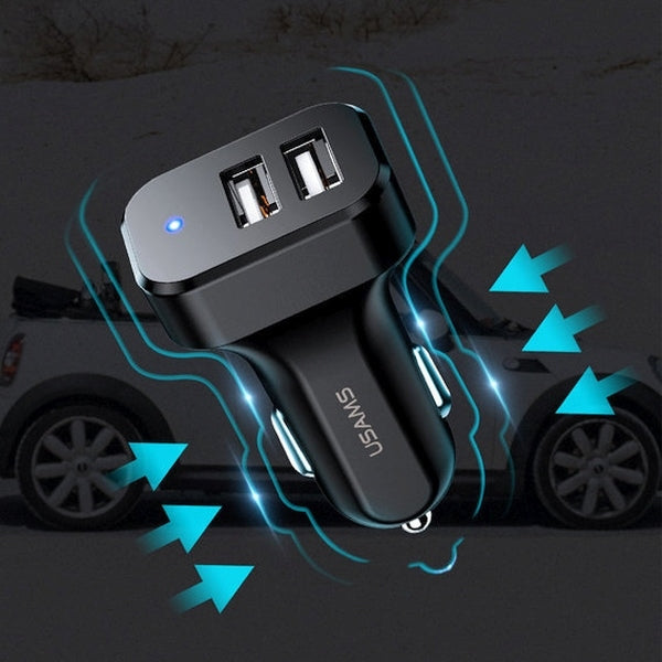 Автомобилно зарядно USAMS C13 2,1A 3в1 (microUSB/USB-C/Lightning), черно