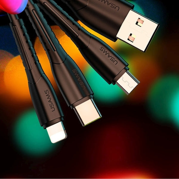 Автомобилно зарядно USAMS C13 2,1A 3в1 (microUSB/USB-C/Lightning), черно