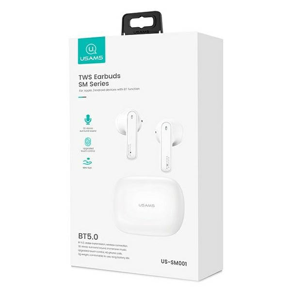 USAMS Слушалки M2 5.0 TWS SMseries безжични, бели