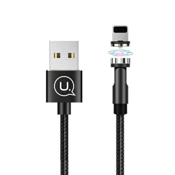 USAMS U59 магнитен кабел Fast Charge 1 m, плетен, черен, регулируем ъгъл