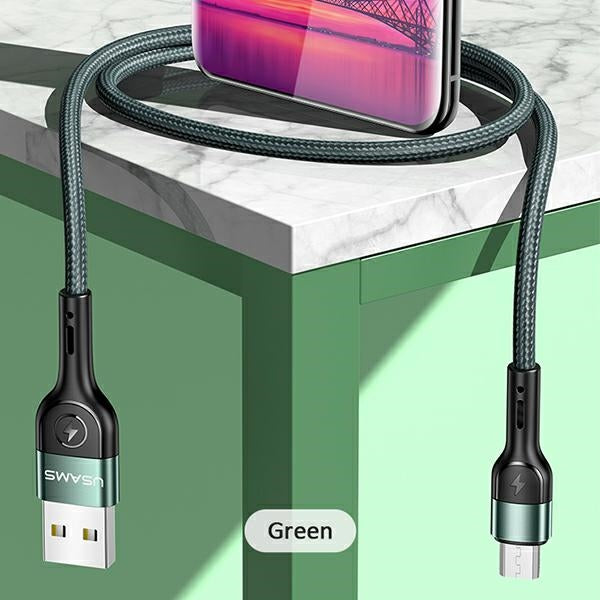 USAMS кабел плетен U55 2A micro USB зелен 1 m