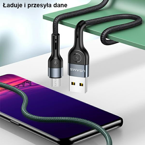 USAMS кабел плетен U55 2A micro USB зелен 1 m