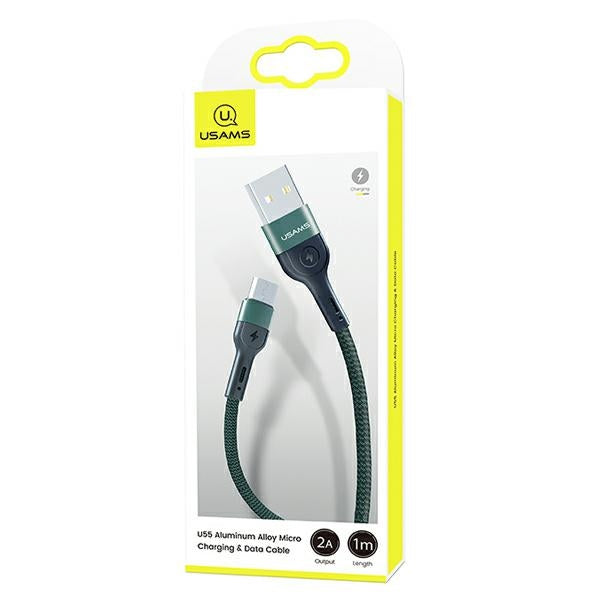 USAMS кабел плетен U55 2A micro USB зелен 1 m