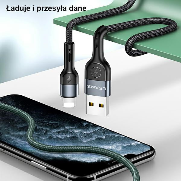 USAMS Кабел плетен U55 2A Lightning, черен, 1 м