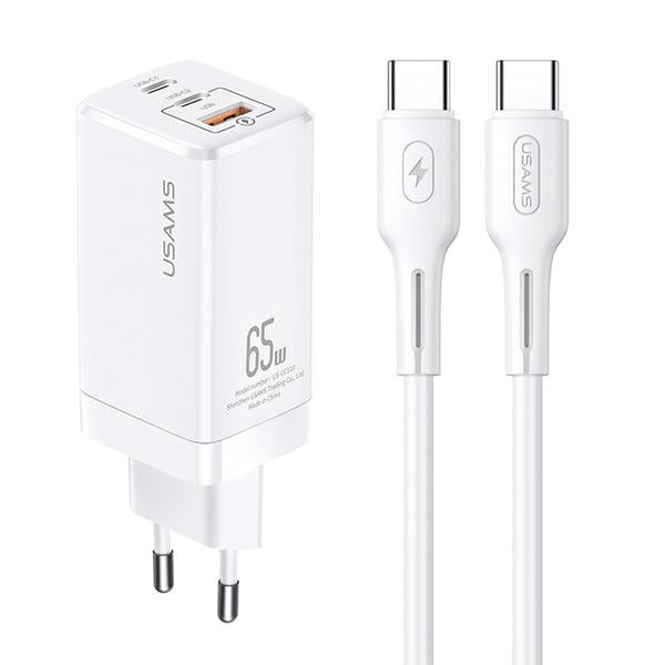 Зарядно USAMS GaN PD + кабел Fast Charging, бяло