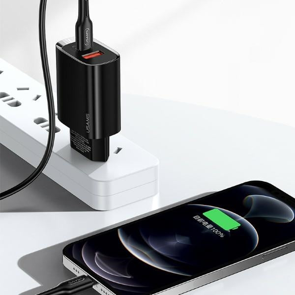 Зарядно USAMS T35 20W PD3.0 + QC3.0 Fast Charging, черно
