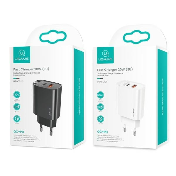 Зарядно USAMS T35 20W PD3.0 + QC3.0 Fast Charging, черно