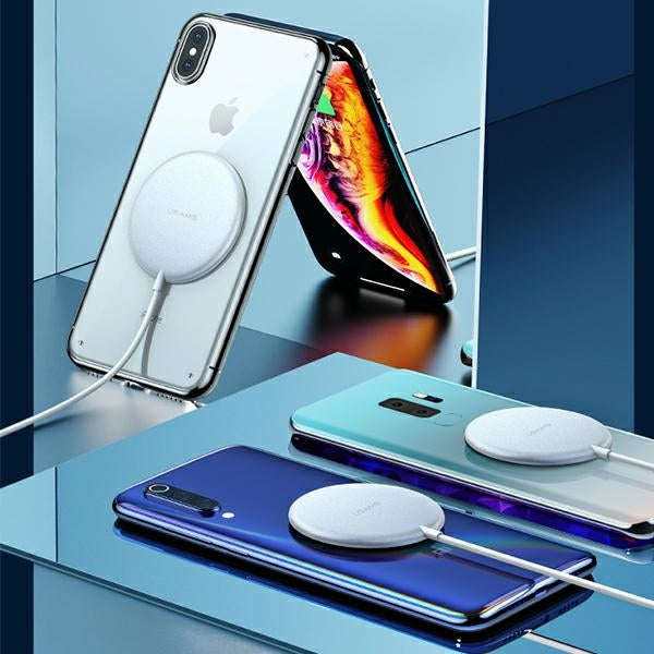 Индукционно зарядно USAMS 15W, алуминиево, за iPhone 12 series, сребристо