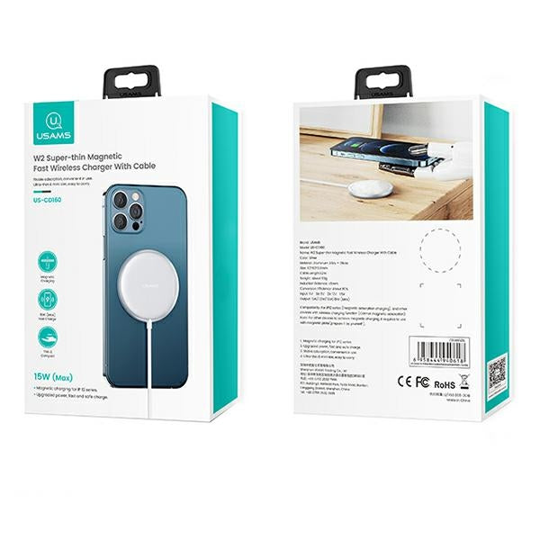 Индукционно зарядно USAMS 15W, алуминиево, за iPhone 12 series, сребристо