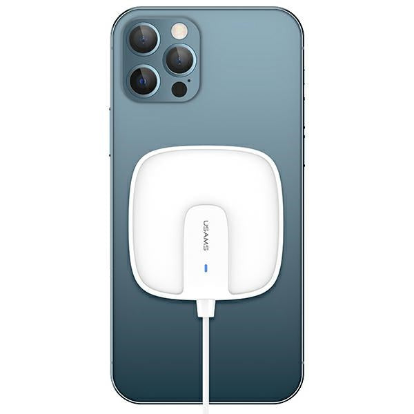 Индукционно зарядно USAMS 15W Extra-thin за iPhone 12 series, бяло