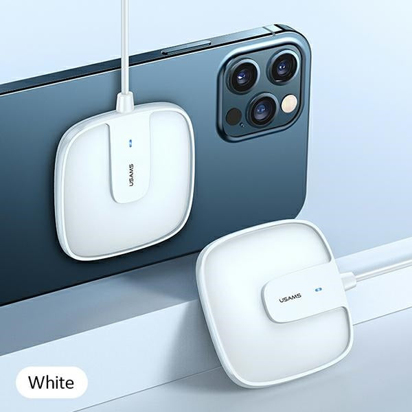 Индукционно зарядно USAMS 15W Extra-thin за iPhone 12 series, бяло