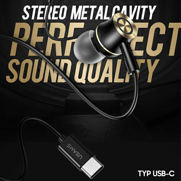 USAMS слушалки stereo EP-43 метал USB-C, черни HSEP4301
