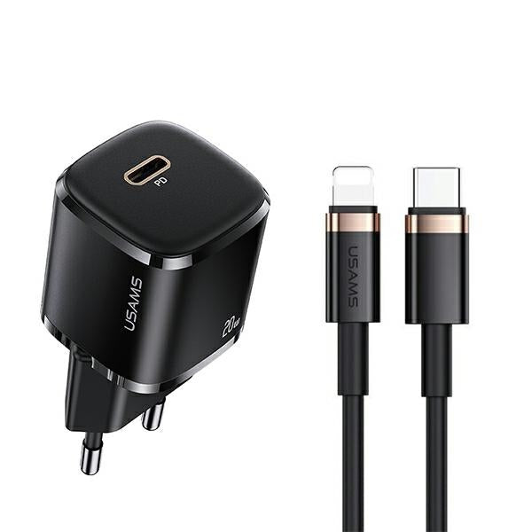Зарядно USAMS T36 mini 20W с кабел Lightning, черно, PD3.0 Fast Charging