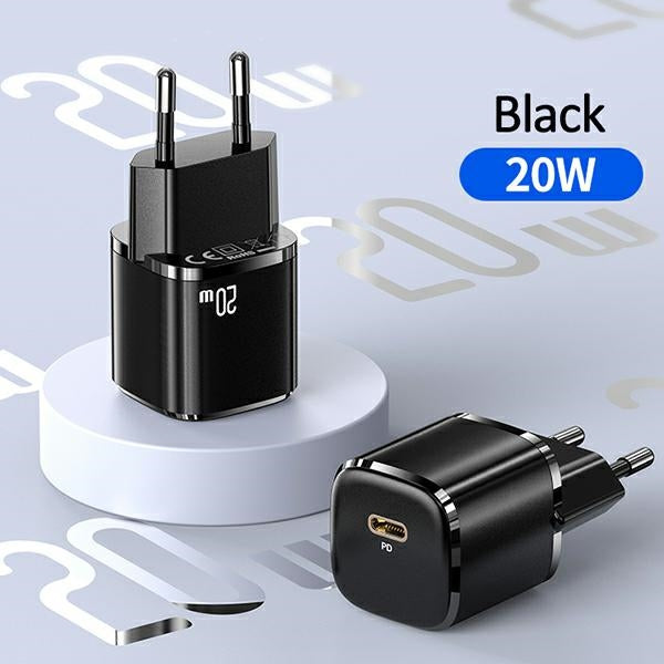 Зарядно USAMS T36 mini 20W с кабел Lightning, черно, PD3.0 Fast Charging