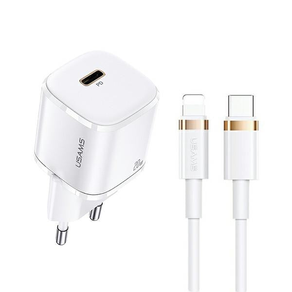 Зарядно USAMS T36 mini 20W с кабел Lightning, бяло, PD3.0 Fast Charging