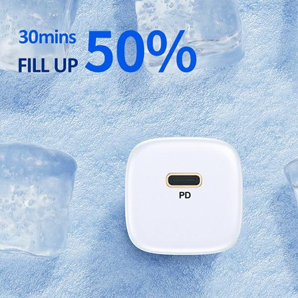 Зарядно USAMS T36 mini 20W с кабел Lightning, бяло, PD3.0 Fast Charging