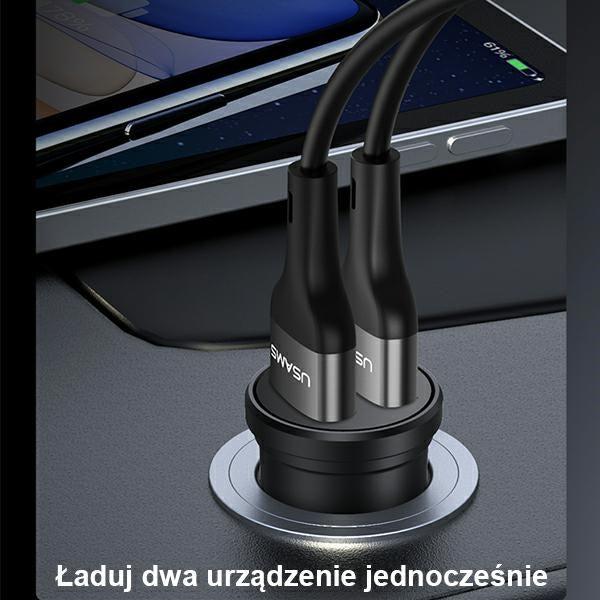 Автомобилна зарядка USAMS 2,4A, черна