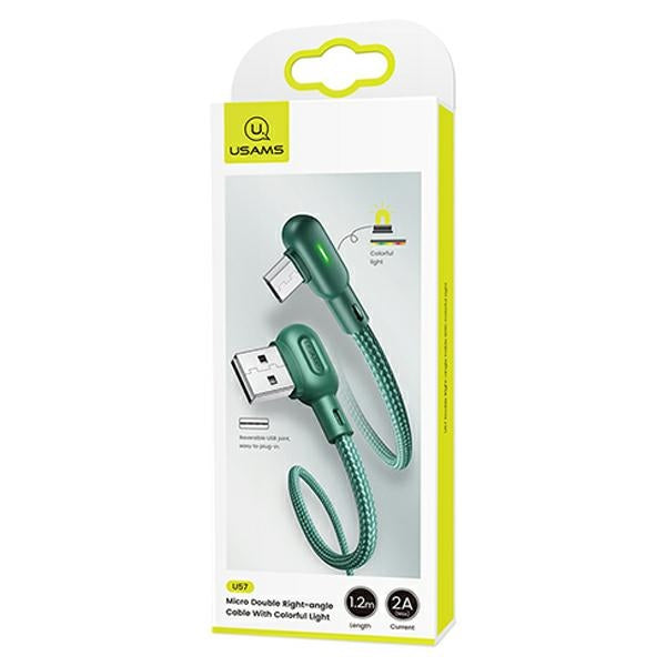 USAMS Кабел MicroUSB 2A 1,2m ъглов U57, зелен