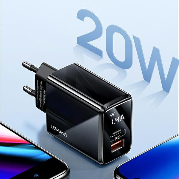 Зарядно USAMS T40 PD3.0 +QC3.0 Fast Charging, черно (само глава)