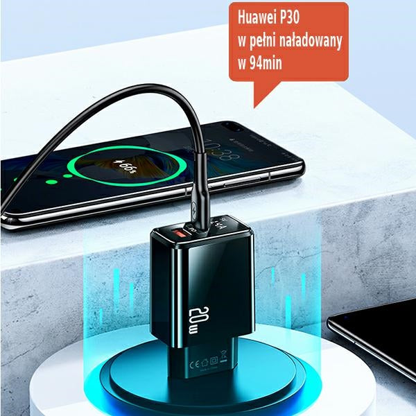 Зарядно USAMS T40 PD3.0 +QC3.0 Fast Charging, черно (само глава)