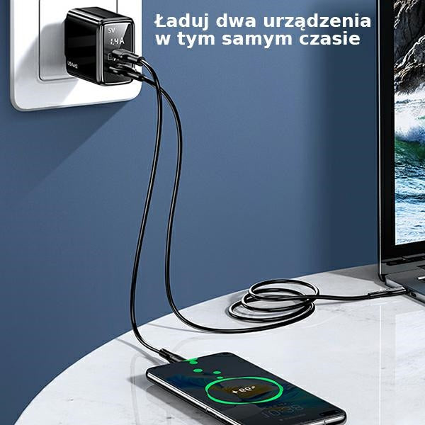 Зарядно USAMS T40 PD3.0 +QC3.0 Fast Charging, черно (само глава)