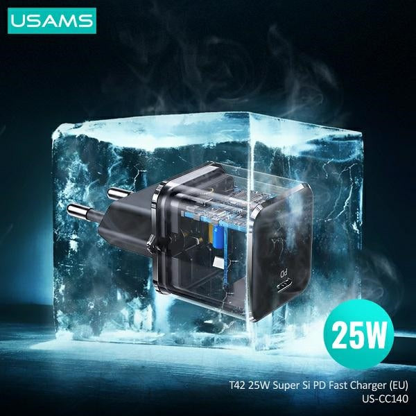Зарядно USAMS T42 mini 25W PD3.0 Fast Charging, черно