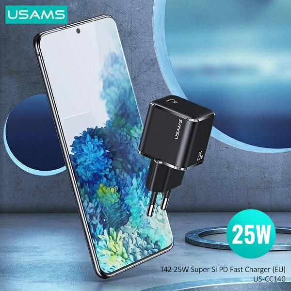 Зарядно USAMS T42 mini 25W PD3.0 Fast Charging, черно