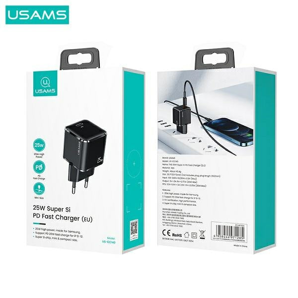 Зарядно USAMS T42 mini 25W PD3.0 Fast Charging, черно