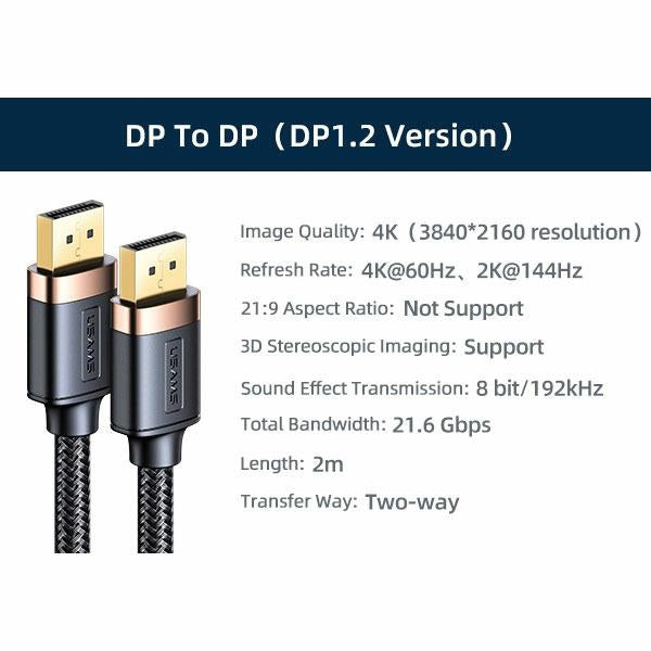 USAMS кабел Display Port 2m 4K, черен