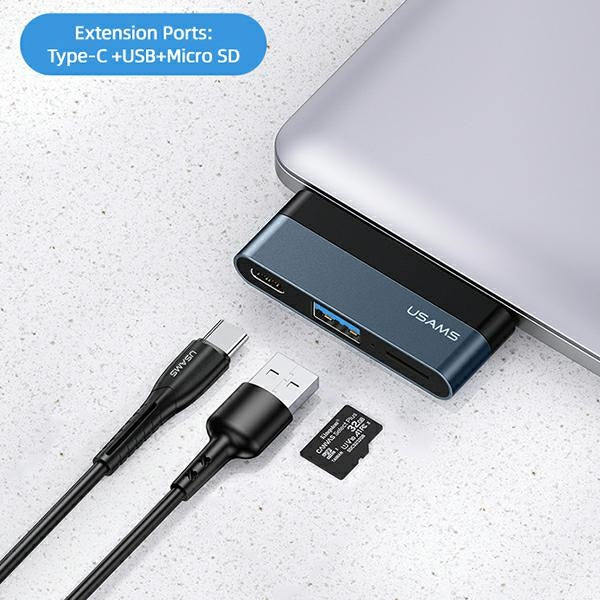USAMS Adapter HUB 3.0 за четене Micro SD карти, сив