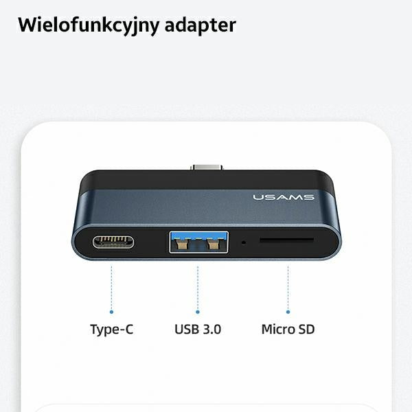 USAMS Adapter HUB 3.0 за четене Micro SD карти, сив