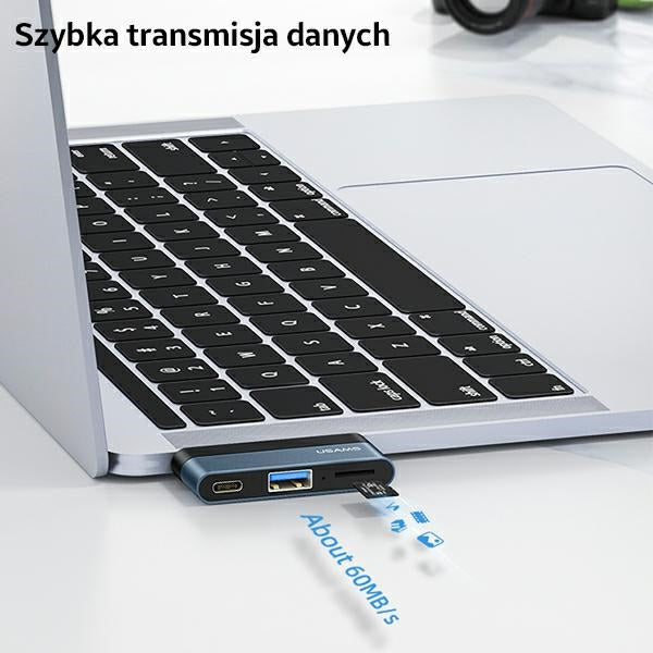 USAMS Adapter HUB 3.0 за четене Micro SD карти, сив