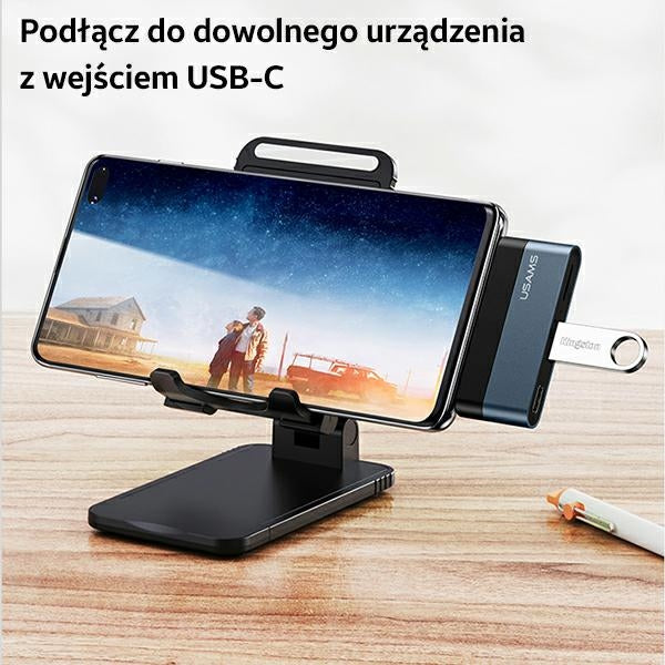 USAMS Adapter HUB 3.0 за четене Micro SD карти, сив