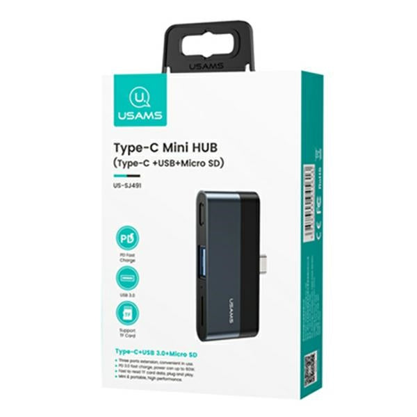 USAMS Adapter HUB 3.0 за четене Micro SD карти, сив
