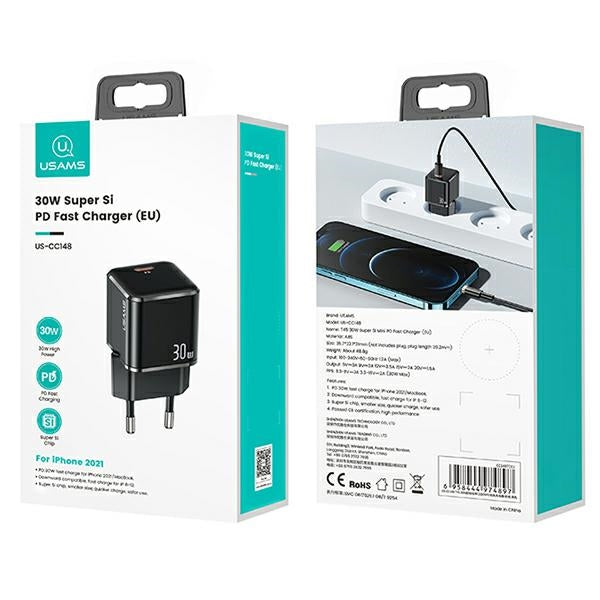 Зарядно USAMS T45 mini 30W PD3.0 Fast Charging, черно