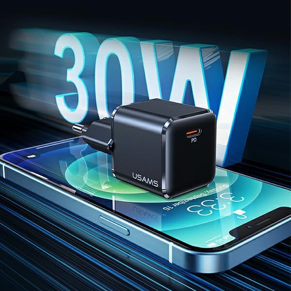 Зарядно USAMS T45 mini 30W PD3.0 Fast Charging, черно