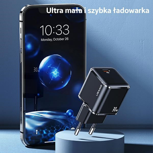 Зарядно USAMS T45 mini 30W PD3.0 Fast Charging, бял