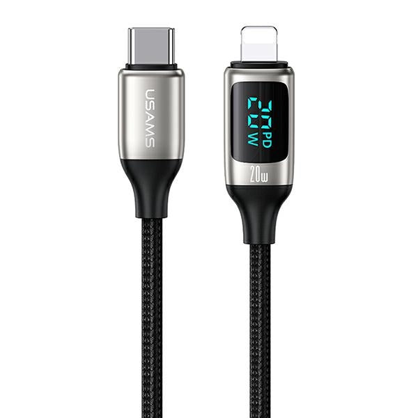 Кабел USAMS U78 плетен с LED Lightning 1.2m 20W PD Fast Charge, бял