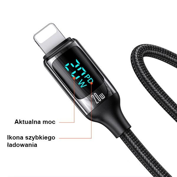 Кабел USAMS U78 плетен с LED Lightning 1.2m 20W PD Fast Charge, бял